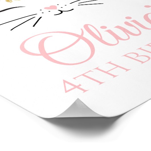 Kitten Birthday Welkomstteken Floral kat face Poster (Hoek)