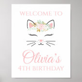 Kitten Birthday Welkomstteken Floral kat face Poster (Voorkant)