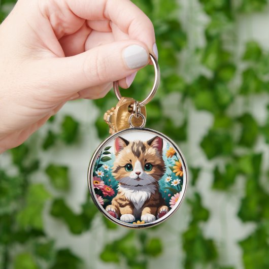 Kitten & Bloemen Sleutelhanger (Hand)