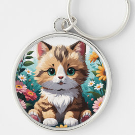 Kitten & Bloemen Sleutelhanger