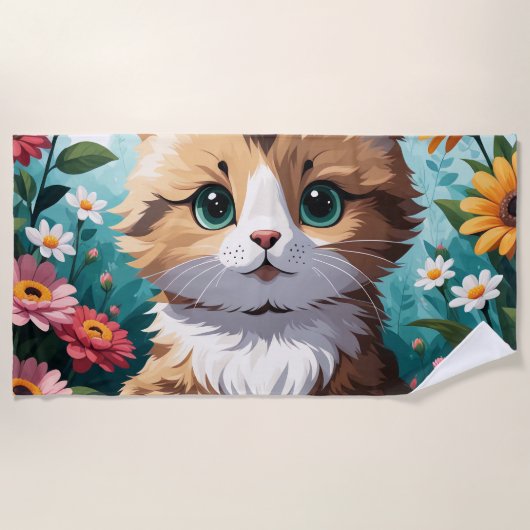 Kitten & Bloemen Strandlaken (Voorkant)