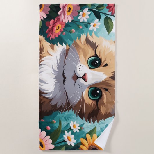 Kitten & Bloemen Strandlaken (Voorkant)