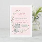 Kitten Blush Floral Birthday Party Kaart (Staand voorkant)
