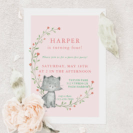 Kitten Blush Floral Birthday Party Kaart