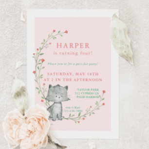Kitten Blush Floral Birthday Party Kaart
