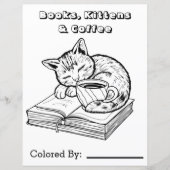 Kitten, boeken en koffie | Pagina Kleur mij (Voorkant)