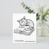 Kitten, boeken en koffie | Pagina Kleur mij (Staand voorkant)