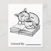 Kitten, boeken en koffie | Pagina Kleur mij (Voorkant)