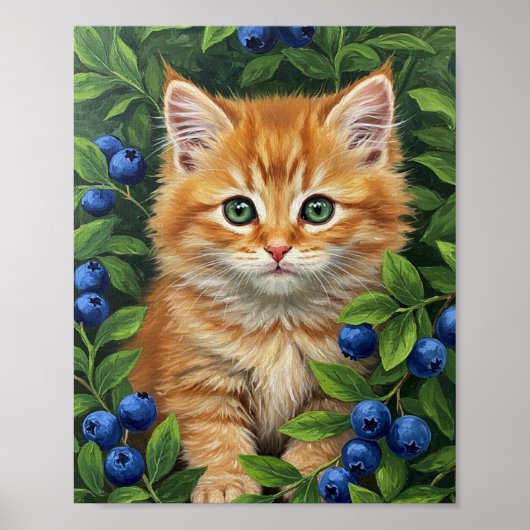 Kitten & Bosbessen | Olie Schilderkunst Poster (Voorkant)