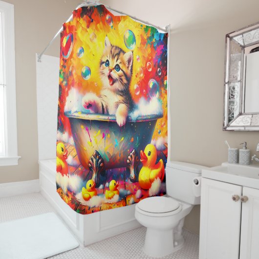 Kitten Bubble Bath Douchegordijn (In situ)