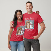 Kitten Cat and Snowman Friends Share Coffee Winter T-shirt (Unisex)