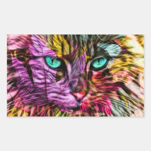 Kitten Cat Artsy Design Rechthoekige Sticker (Voorkant)