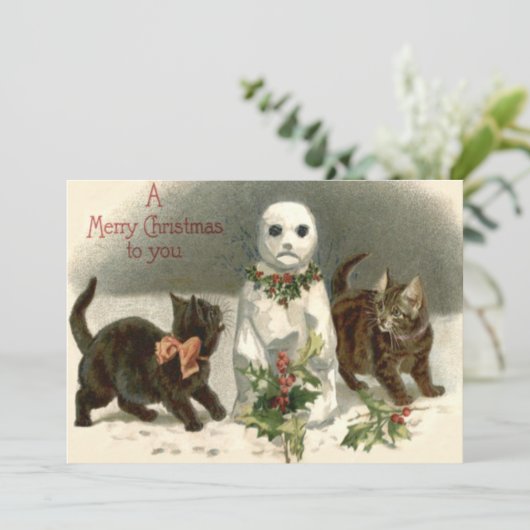 Kitten Cat Curious Snowman Holly Wreath (Staand voorkant)