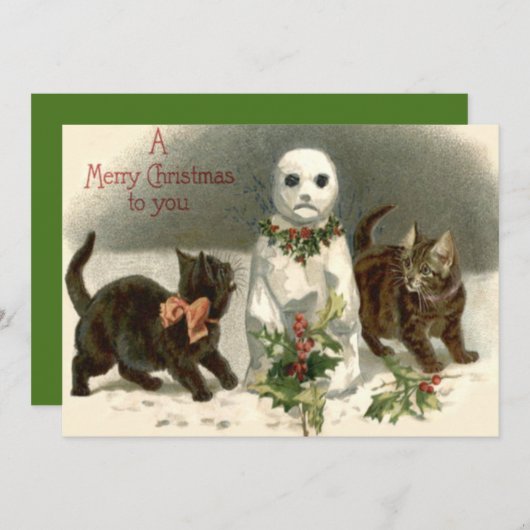 Kitten Cat Curious Snowman Holly Wreath (Voorkant / Achterkant)