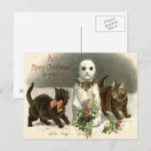 Kitten Cat Curious Snowman Holly Wreath Briefkaart (Voorkant / Achterkant)