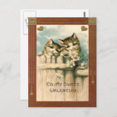 Kitten Cat Daisy Daisies Fence Briefkaart (Voorkant / Achterkant)