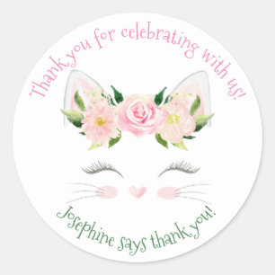 Kitten Cat Flowers Birthday Classic Round Sticker