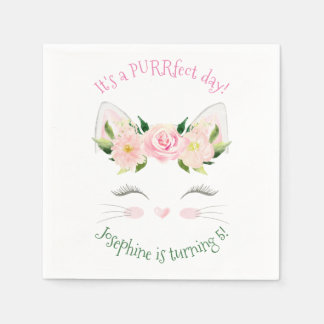 Kitten Cat Flowers Birthday Servet