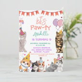 Kitten Cat Laten we Pavty Verjaardag Kaart (Staand voorkant)