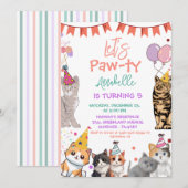 Kitten Cat Laten we Pavty Verjaardag Kaart (Voorkant / Achterkant)