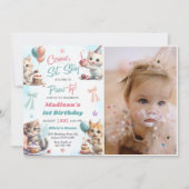 Kitten Cat Let's Pawty 1st Verjaardag Party Foto Kaart (Voorkant)