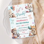 Kitten Cat Let's Pawty 1st Verjaardag Party Invita Kaart
