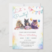 Kitten Cat Let's Pawty 1st Verjaardagsfeest Kaart (Voorkant)