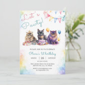 Kitten Cat Let's Pawty 1st Verjaardagsfeest Kaart (Staand voorkant)