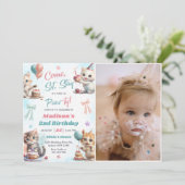 Kitten Cat Let's Pawty 2e Verjaardag Party Foto Kaart (Staand voorkant)