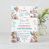 Kitten Cat Let's Pawty Uitnodiging voor het 2e ver (Staand voorkant)
