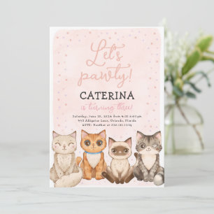 Kitten Cat Let's Pawty Verjaardag Uitnodiging