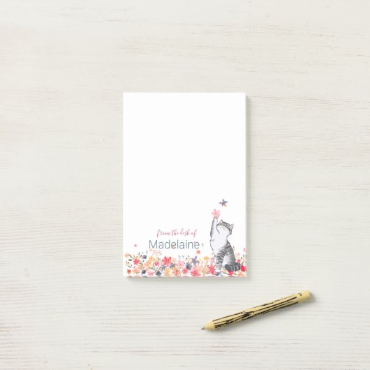 Kitten Cat Lovers Floral Personal Post-it Notes (Op bureau)