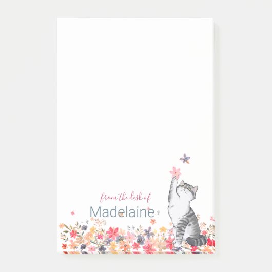 Kitten Cat Lovers Floral Personal Post-it Notes (Voorkant)