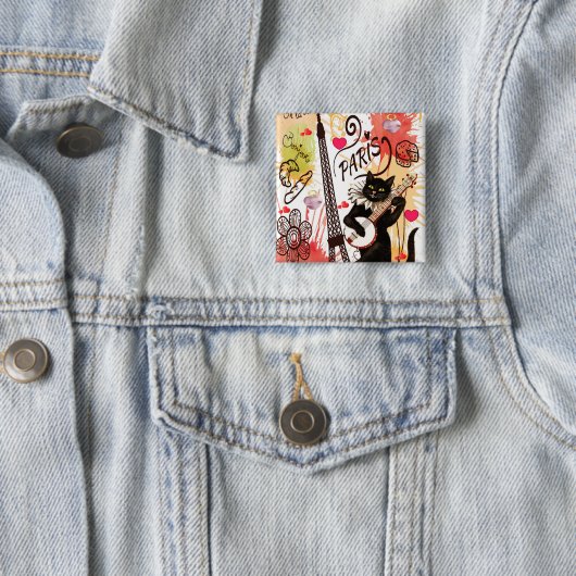 Kitten Cat Paris Frankrijk, Square Button (In situ)