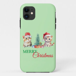 Kitten Cat Santa Rood Groen Vrolijk Kerstfeest Case-Mate iPhone Case