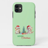 Kitten Cat Santa Rood Groen Vrolijk Kerstfeest Case-Mate iPhone Case (Achterkant)