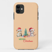 Kitten Cat Santa Rood Groen Vrolijk Kerstfeest Case-Mate iPhone Case (Achterkant)