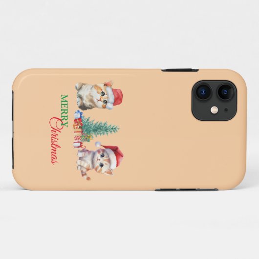 Kitten Cat Santa Rood Groen Vrolijk Kerstfeest Case-Mate iPhone Case (Achterkant (horizontaal))