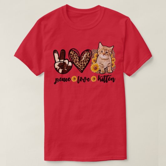 Kitten Cat Women leopard Peace Love Cat T-shirt (Design voorkant)