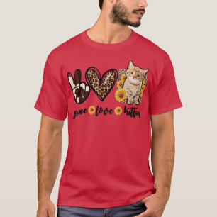 Kitten Cat Women leopard Peace Love Cat T-shirt