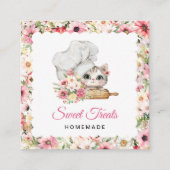 Kitten Chef Bakery Pink Vierkante Visitekaartje (Voorkant)