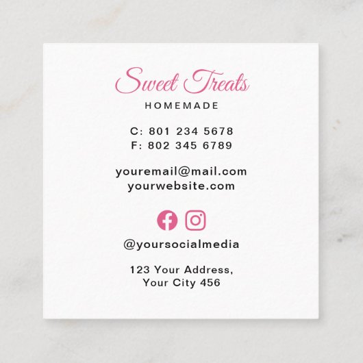 Kitten Chef Bakery Pink Vierkante Visitekaartje (Achterkant)