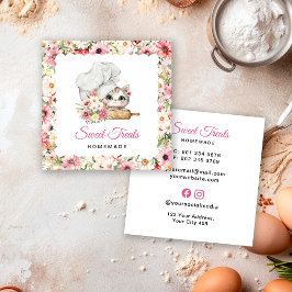 Kitten Chef Bakkerij Roze Vierkante Visitekaartje