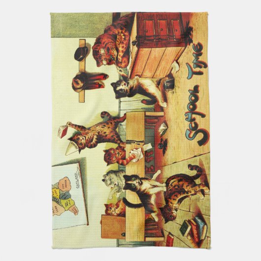 Kitten Classroom Chaos Louis Wain Tea Towel Theedoek (Verticaal)