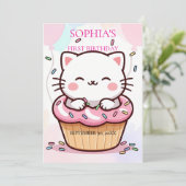 Kitten Cupcake First Birthday Kaart (Staand voorkant)