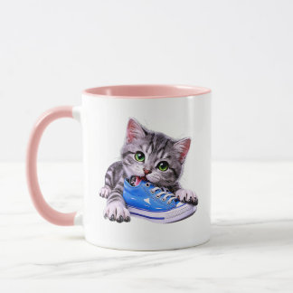Kitten Cute Glanzende Kat Blauwe Sneaker Mok
