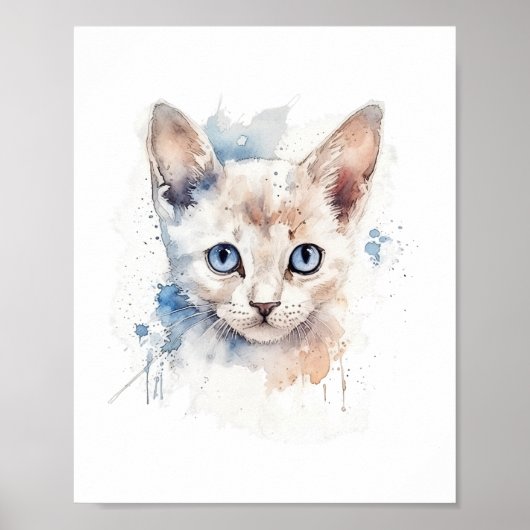 Kitten Cute white waterverf Poster (Voorkant)