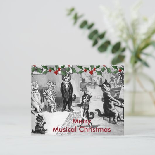 Kitten die een overweging geven feestdagenkaart (Staand voorkant)