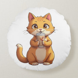 Kitten die koffie drinkt rond kussen