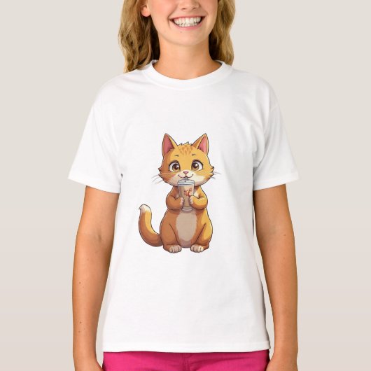 Kitten die koffie drinkt t-shirt (Voorkant)